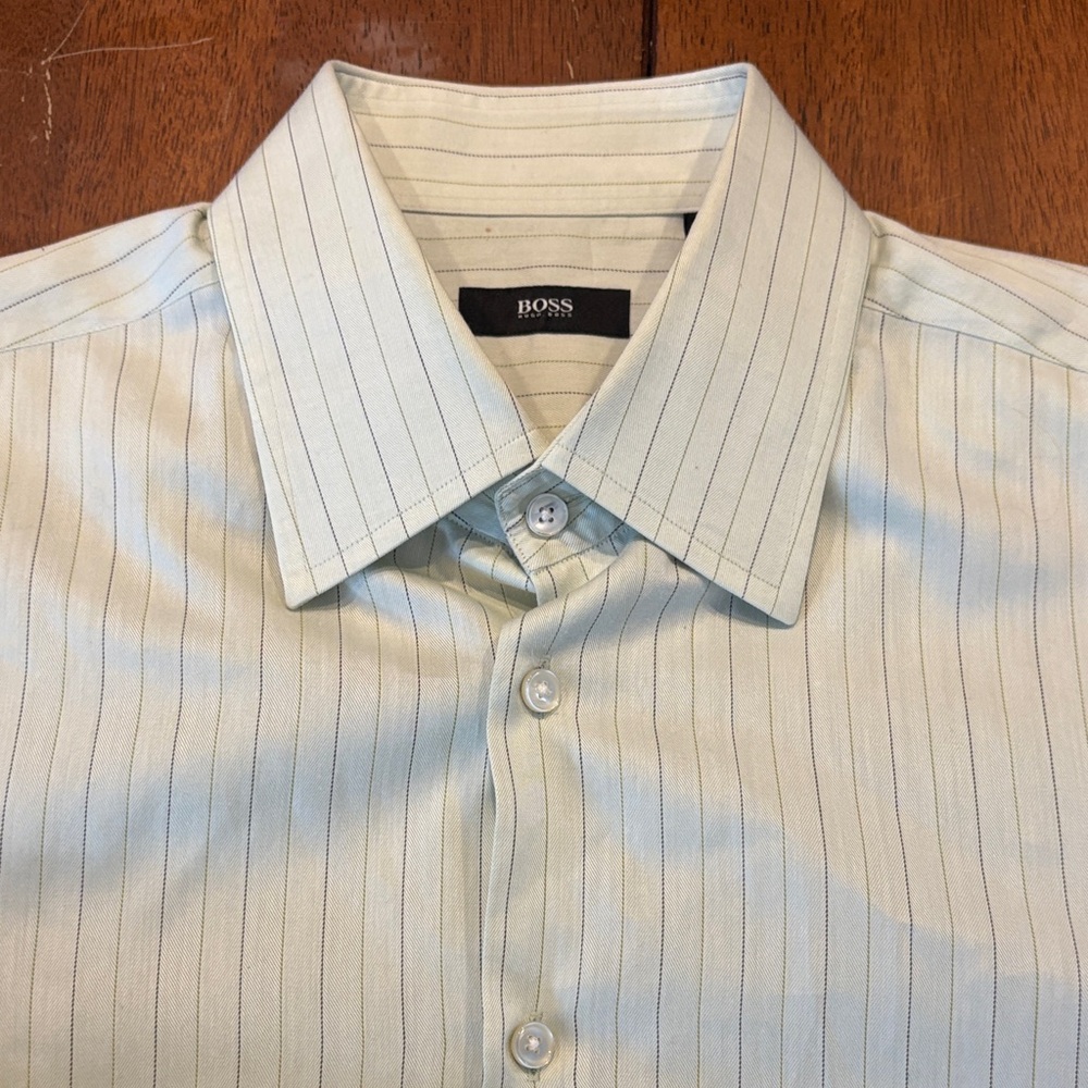 Boss Light Mint Green Pinstripe Dress Shirt